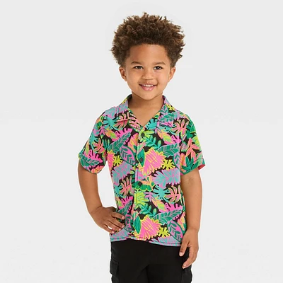 Toddler Boys Short Sleeve Gauze Woven Challis Tropical Shirt