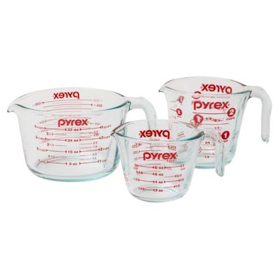 Pyrex Measuring Cup Set 3 piece: Glass Liquid Measuring Cups, Microwave & Dishwasher Safe, 1, 2, & 4-Cup Sizes