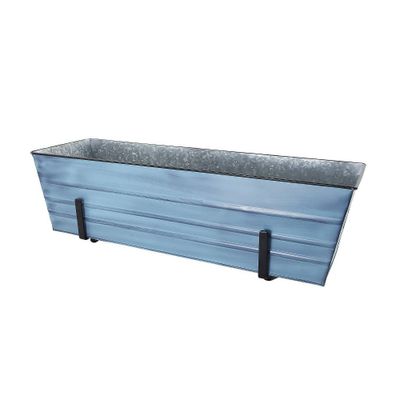 35.25 Large Galvanized Steel Rectangular Box Planter with Brackets for 2 x 6 Railings Nantucket Blue - ACHLA Designs