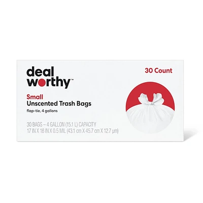 Small Flap Tie Trash Bags - 4 Gallon - 30ct - Dealworthy