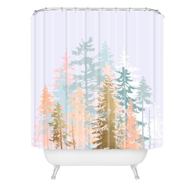 Forest Shower Curtain Purple - Deny Designs: Botanical Microfiber Bath Decor with Ring Top Hanging Style