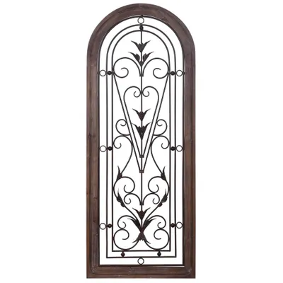 Traditional Scroll Iron Design Wood Framed Wall Art Brown - StyleCraft: Rustic Vertical Metalwork, 50 Height