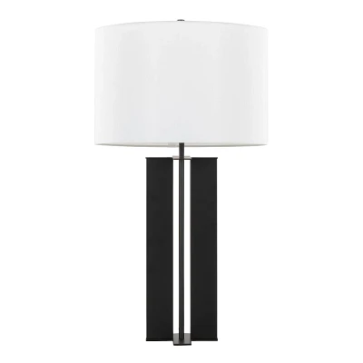 LumiSource Cosmo 28 Contemporary Table Lamp Black Metal and White Linen