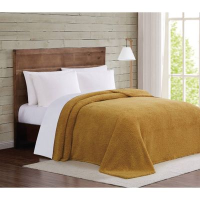 Full/Queen Marshmallow Faux Shearling Bed Blanket Mustard - Brooklyn Loom