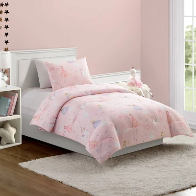 Urban Playground Twin/Twin XL 2pc Fairytale Princess Kids Comforter Set: Pink Polyester Bedding, Includes Sham