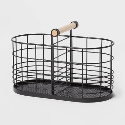 Divided Wire Basket with Wood Handle Black - Brightroom