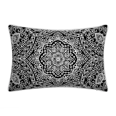 12x18 Edie@Home Arabesque Embroidered Oblong Pillow: Weather-Resistant, Zipper Closure, Abstract Design