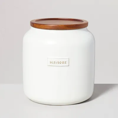 80oz Dry Goods Stoneware Canister with Wood Lid Cream/Brown - Hearth & Hand with Magnolia