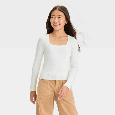 Girl Ribbed Square Neck Sweater