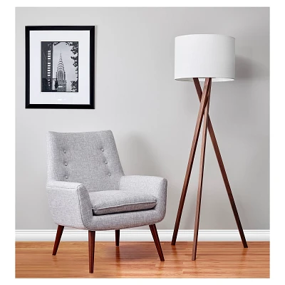 63 Brooklyn Floor Lamp Walnut - Adesso: White Linen Shade, ETL Listed, 60 Cord