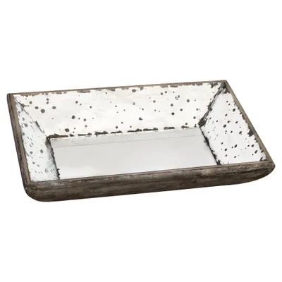 Vintage Finish Mirrored Glass Tray - 9x13