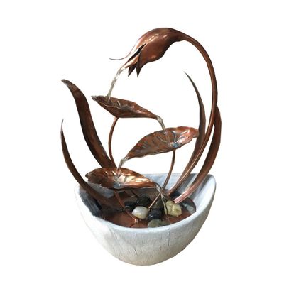 15 Indoor Metal Floral Leaf Tabletop Fountain with Stone-Filled Base Bronze/White - Alpine Corporation