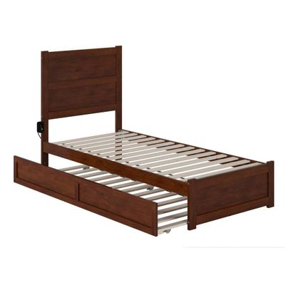 Twin XL Noho Bed with Footboard and Twin XL Trundle Walnut - AFI: Solid Hardwood, No Box Spring Needed