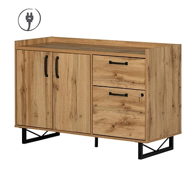 South Shore 31 2 Door Finneas Credenza with Drawers Nordik Oak: Laminate Surface, Particle Board Frame, 1 Shelf