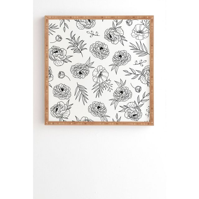 20 x 20 Emanuela Carratoni Floral Line Art Framed Wall Art Black - Deny Designs