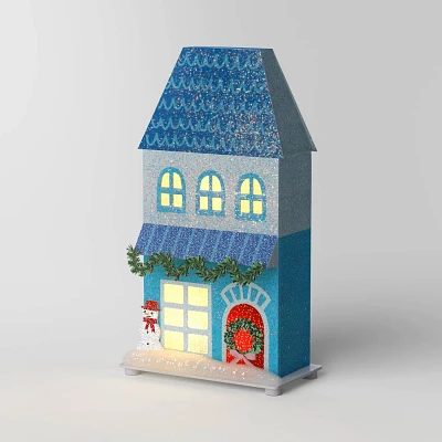 Lit LED Glittered Paper House Christmas Village Building - Wondershop Blue