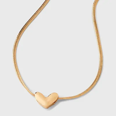 Herringbone Heart Charm Chain Necklace - Univeral Thread Gold