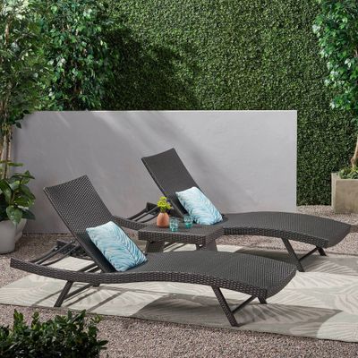 Kauai 3pc Wicker Chaise Lounge Set Gray - Christopher Knight Home: Weather-Resistant, Galvanized Steel Hardware