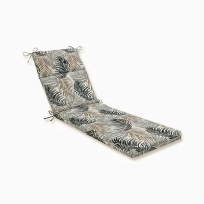 Setra Stone Chaise Lounge Outdoor Cushion Black - Pillow Perfect: Weather & Fade-Resistant with Ties, Tropical Leaf Print