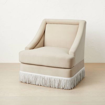 Alberhill Velvet Accent Chair with Fringe - with Jungalow