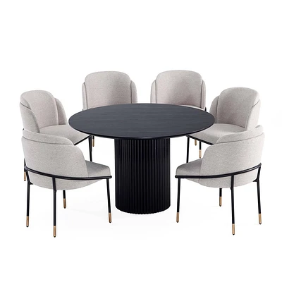 Manhattan Comfort 7pc 59.05 Hathaway and Flor Round Dining Set : Modern Style, Veneer Finish, Padded Twill Seats