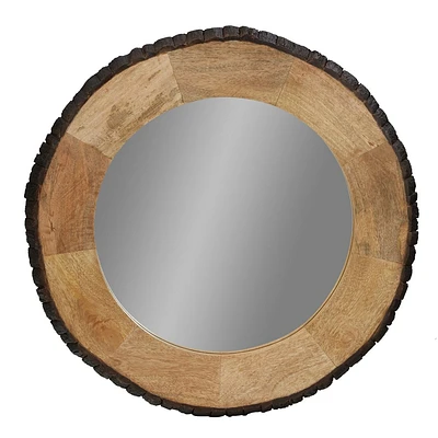 River of Goods 30.5 Ashley Wood and Glass Wall Mirror: Rustic Round, No Assembly, Mango Frame