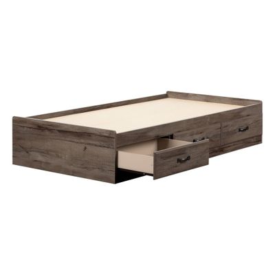 Twin Ulysses Mates Kids Bed with 3 Drawers Fall Oak - South Shore: Modern Twin Bed Frame, Storage, Unupholstered