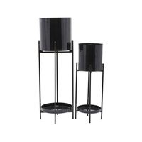 9 Wide 2pc Planter Pots Modern Metal Black - Olivia & May