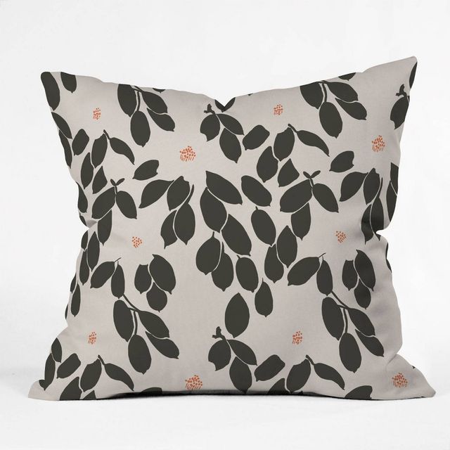 16x16 Megan Galante Zooey Magnolia Throw Pillow Black - Deny Designs: Indoor Square Cushion, Machine Washable Cover, Zipper Closure