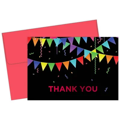 50ct Rainbow Pennant Red Foil Thank You Note Card & Envelopes