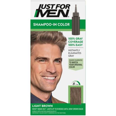 Just For Men Shampoo-In Color Gray Hair Coloring for Men - Light Brown - H-25