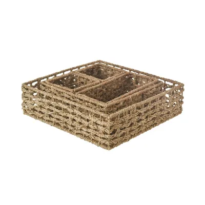 WeThinkStorage Set of 5pc Natural Seagrass Storage Bin : Rectangle Organizer Baskets, 9.5 H x 14 W x 14 D