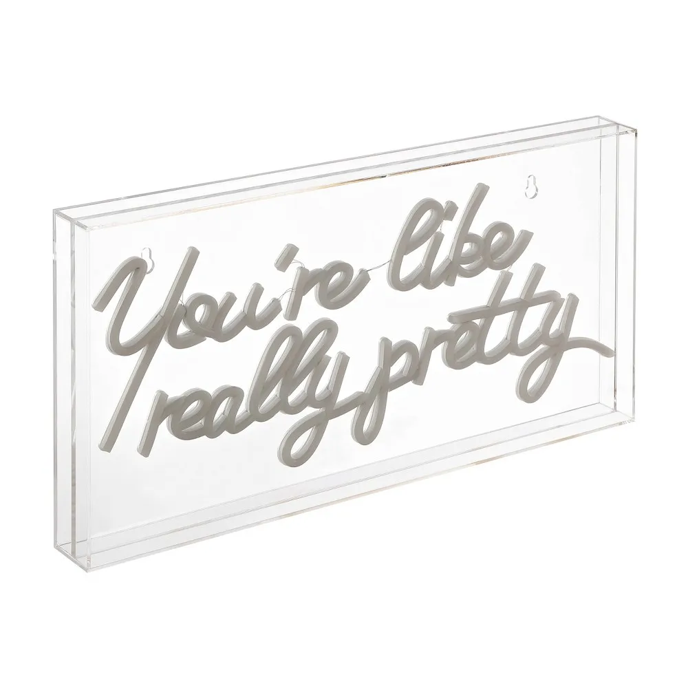 19.6 x 10.1 Youre Like Really Pretty Contemporary Acrylic Box USB Operated LED Neon Light Pink - JONATHAN Y: Modern Wall Decor