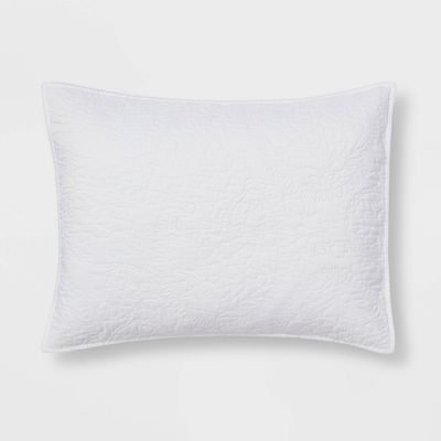 Standard Garment Washed Paisley Stitch Quilt Sham White - Threshold: OEKO-TEX Certified, Microfiber, No Flange