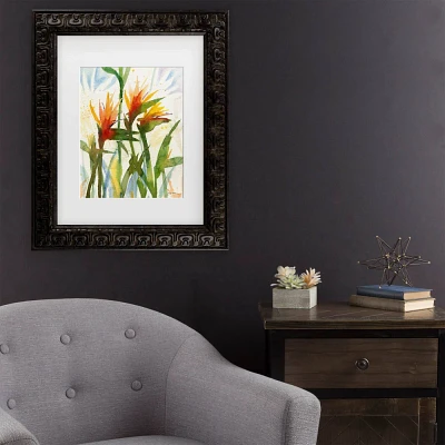 Trademark Fine Art 11x14 Sheila Golden Birds of Paradise Matted Framed Art Dark Gold