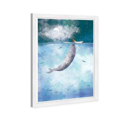 13 x 19 Over Water Surface Animals Framed Wall Art Blue - Olivias Easel: Modern Decor, Baby Theme, White Frame