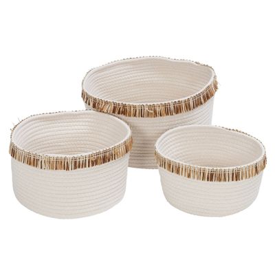 Honey-Can-Do Set of 3 Cotton Rope Baskets White: Circular Coiled Storage, Spot Clean, Universal Placement