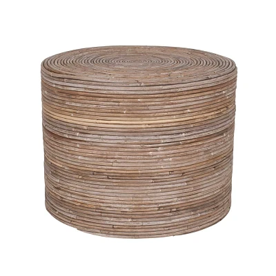 East At Main Cameron Rattan Stool - Brown: Round Wood Frame, No Assembly, 150 lbs Capacity