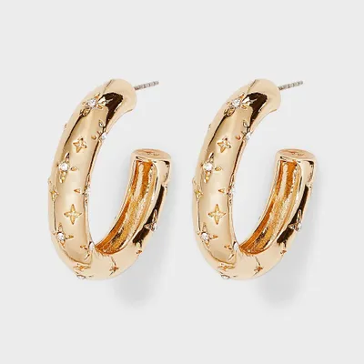 Gold Hoop Clear Stones Earrings - A New Day Gold