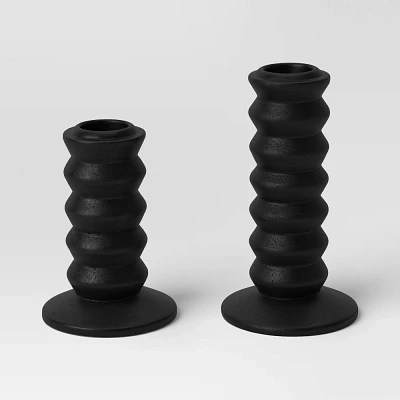 2pk Wood Taper Candle Holder Black - Room Essentials