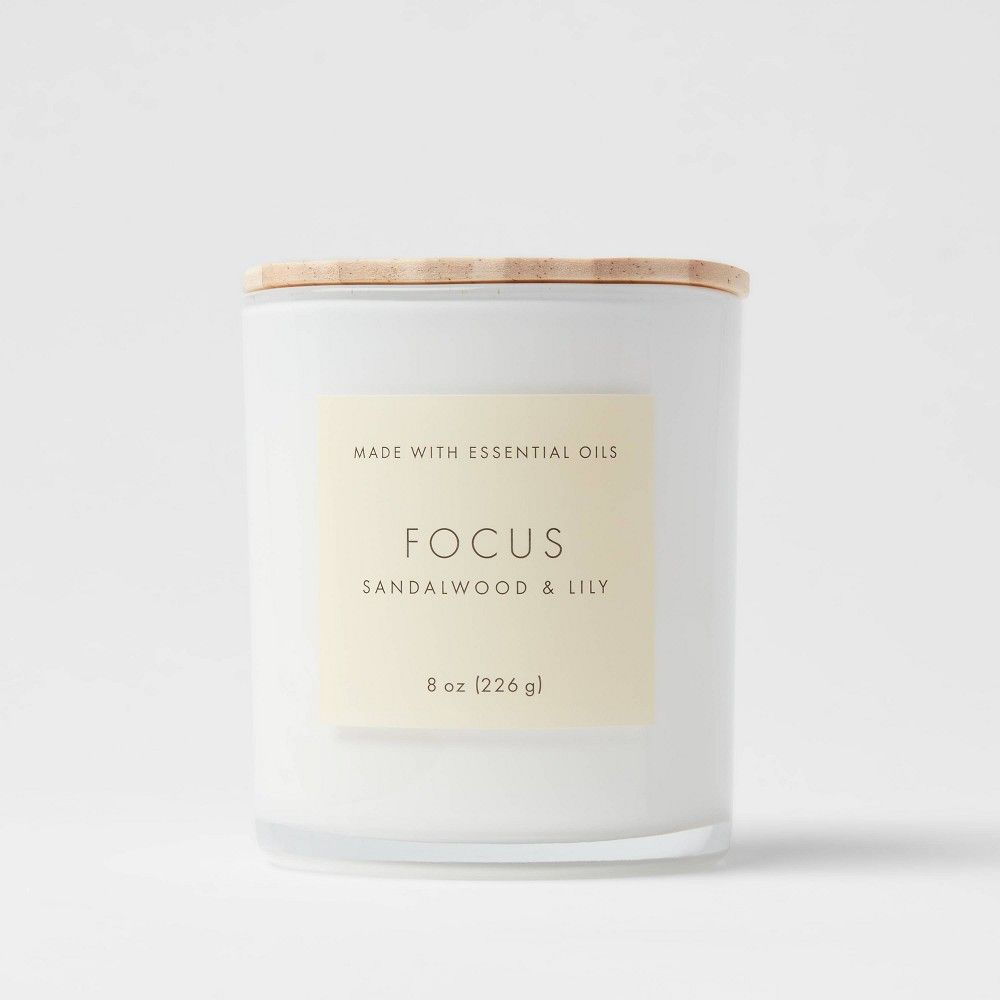 Wood Lidded Glass Wellness Focus Candle - Threshold: Palm & Paraffin Wax, Single Wick, 43hr Burn Time