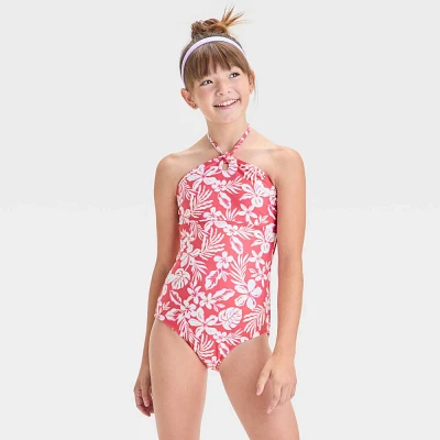 Girl Abtract Tropical Garden Printed One Piece Swimuit