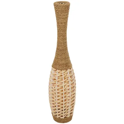 40 x 7 Tall Seagrass Woven Floor Vase Brown - Olivia & May: Handmade Bohemian Decor, Indoor Use