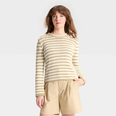 Women Shrunken Crewneck Pullover Sweater