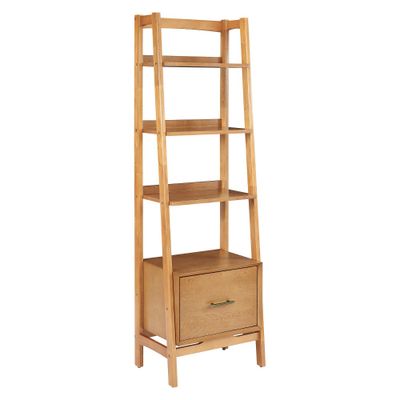 70.13 Landon Small Bookcase  - Crosley: Mid-Century Modern, Wood Veneer, 3 Open Shelves, 1 Drawer