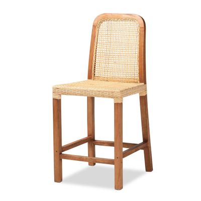 Caspia Wood and Rattan Counter Height Barstool Natural/Walnut - bali & pari