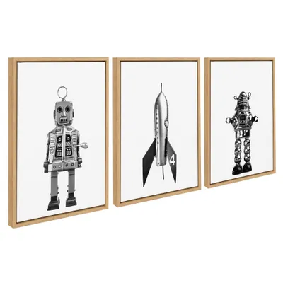 (Set of 3) 18 x 24 Sylvie Space Robot Canvas by Saint and Sailor Studios Natural - Kate & Laurel All Things Decor