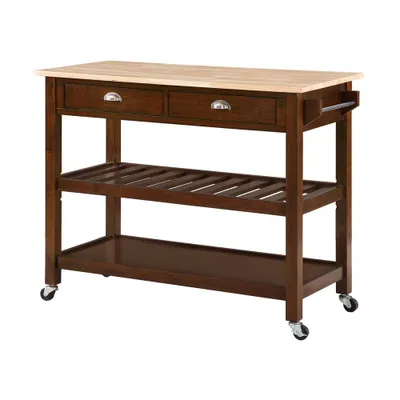 Breighton Home American Heritage 3 Tier Kitchen Cart with Drawers : Rolling Island Storage, Rubberwood