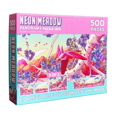 de.bored Neon Meadow 3 of 3 Panorama Puzzle - 500pc