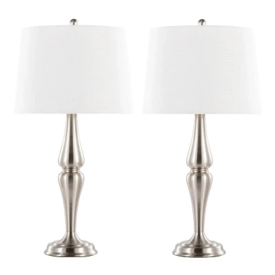 LumiSource (Set of 2) Sawyer 30 Contemporary Table Lamps Brushed Nickel and White Linen